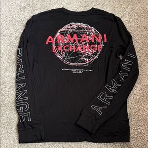 Armani Exchange Black Long Sleeve Tee with White Lettering L